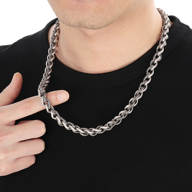 Fashion Cool Men Silver Gold Black 316L Stainless Steel Braided Thick Popcorn Chain Necklace Jewelry