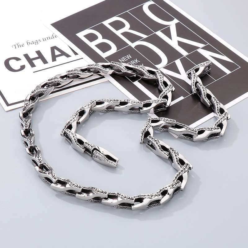 Fashion Cool Men Retro Silver 316L Stainless Steel Link Snake Chain Necklace Jewelry