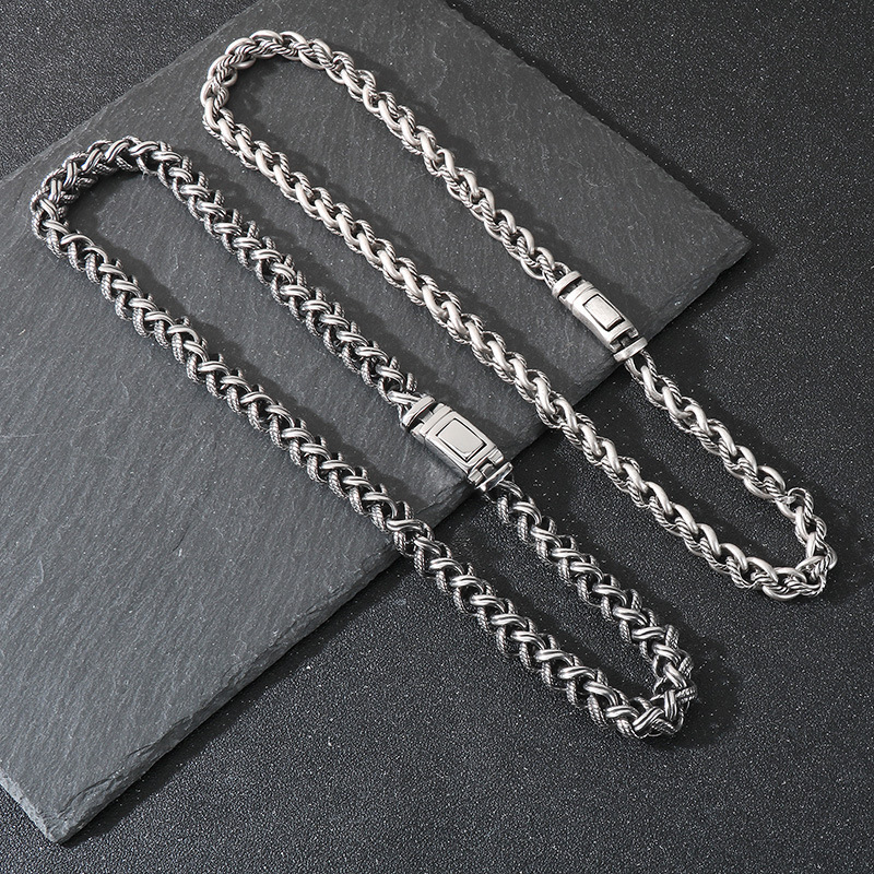 Fashion Cool Men Silver Gold Black 316L Stainless Steel Braided Thick Popcorn Chain Necklace Jewelry