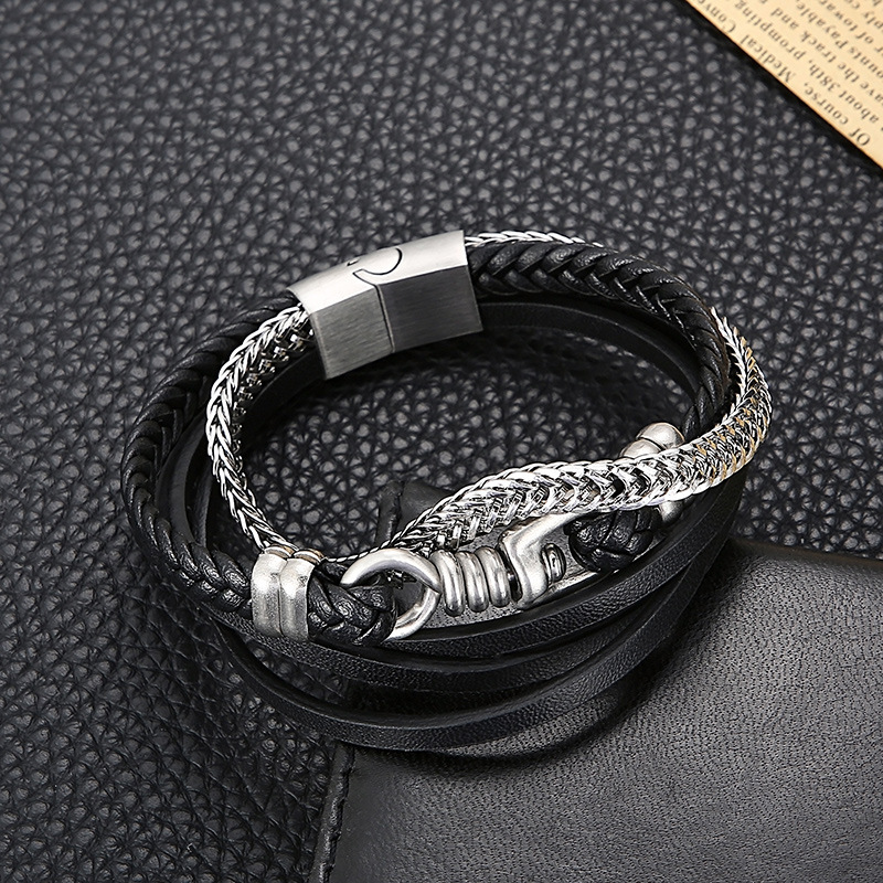 Fashion High Quality Cool Men 316L Fine Stainless Steel Link Black Chain Multilayers Bracelets