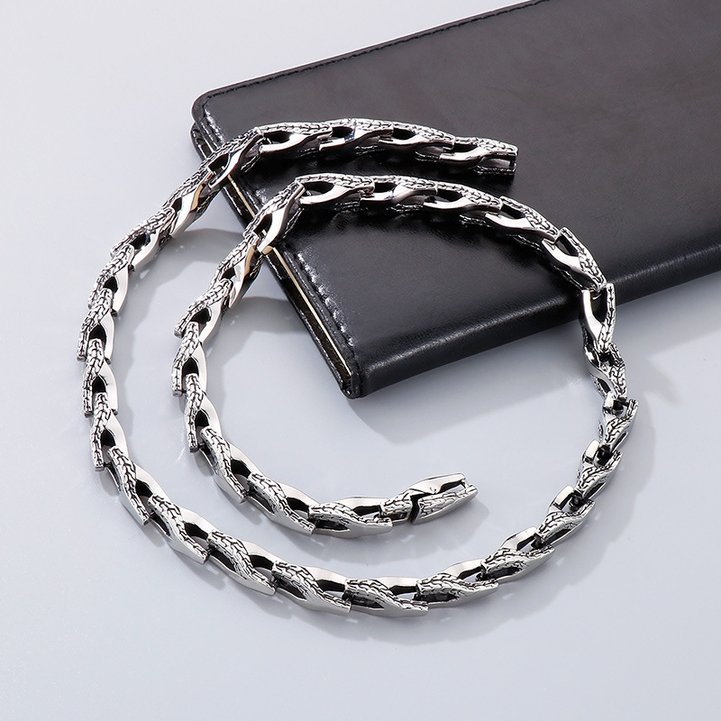 Fashion Cool Men Retro Silver 316L Stainless Steel Link Snake Chain Necklace Jewelry