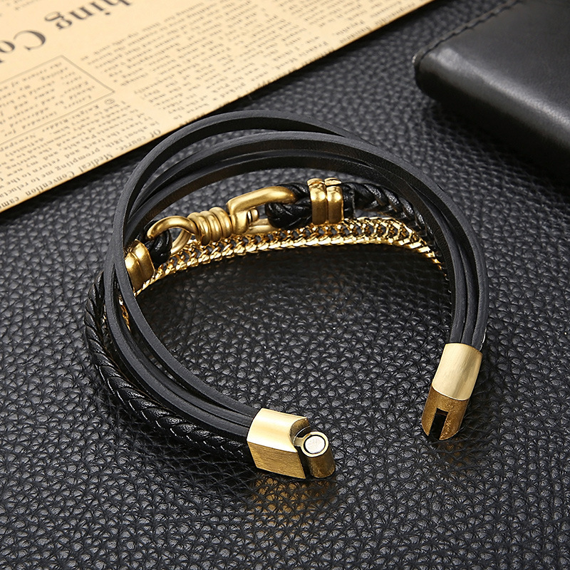 Fashion High Quality Cool Men 316L Fine Stainless Steel Link Black Chain Multilayers Bracelets