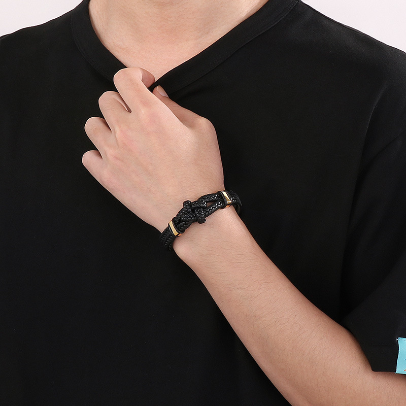 High Quality Cool Men 316L Fine Stainless Steel Braided Leather Bracelets Jewerly