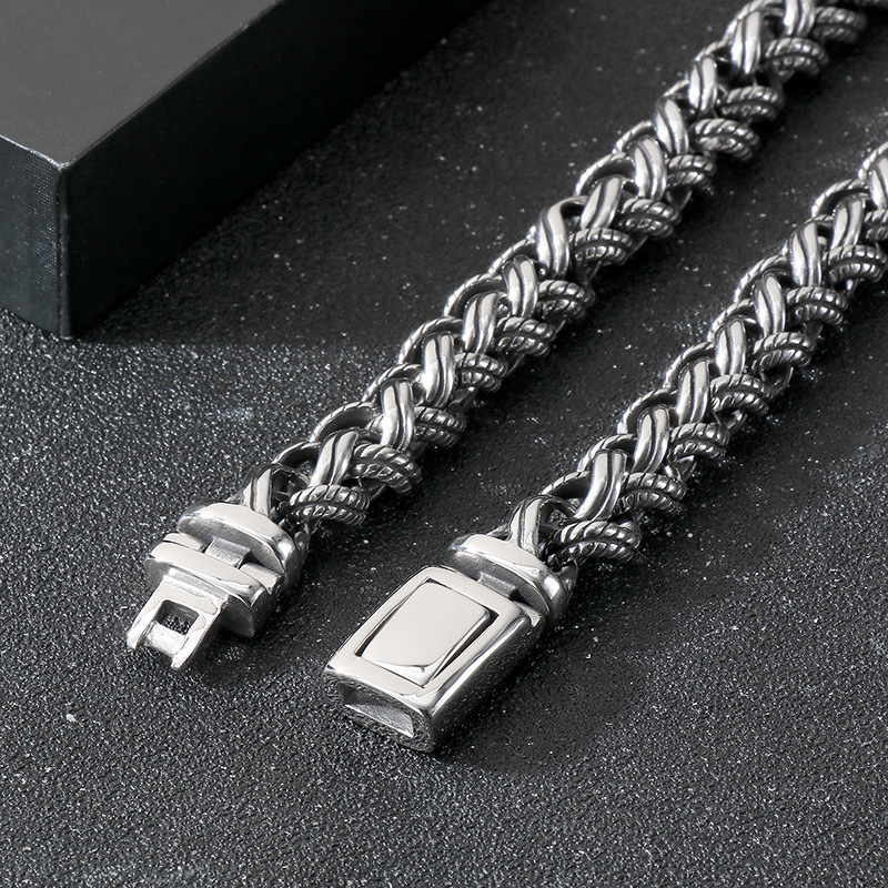 Fashion Cool Men Silver Gold Black 316L Stainless Steel Braided Thick Popcorn Chain Necklace Jewelry