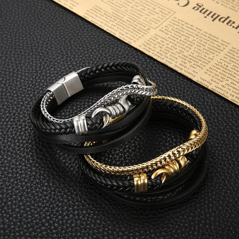 Fashion High Quality Cool Men 316L Fine Stainless Steel Link Black Chain Multilayers Bracelets