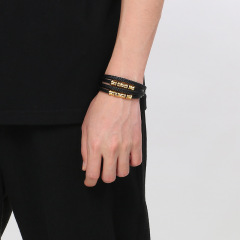 High Quality Cool Men 316L Fine Stainless Steel Braided Black Leather Bangles Bracelets