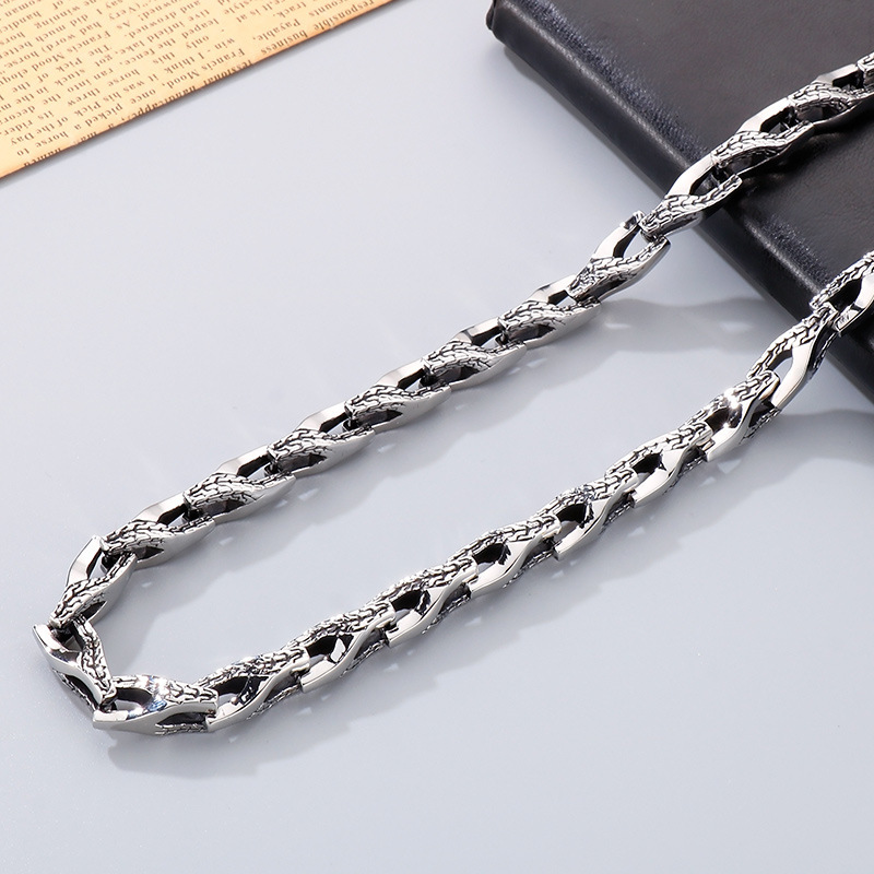 Fashion Cool Men Retro Silver 316L Stainless Steel Link Snake Chain Necklace Jewelry