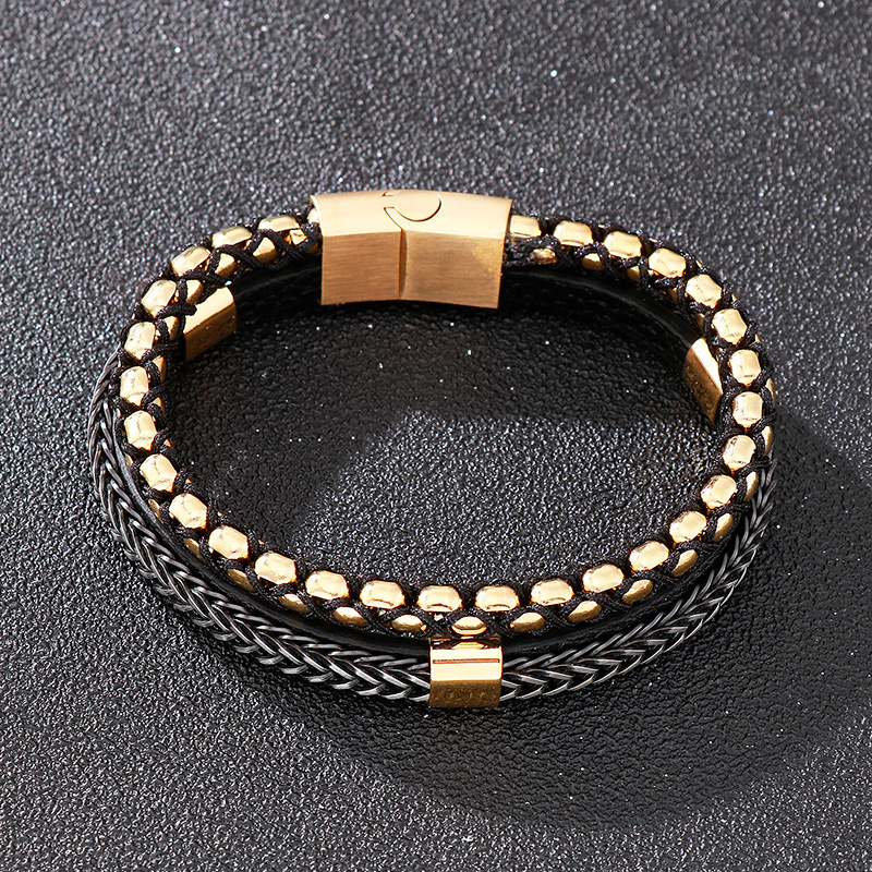 High Quality Punk Men 316L Fine Stainless Steel Braided Leather Bangles Bracelets Jewerly