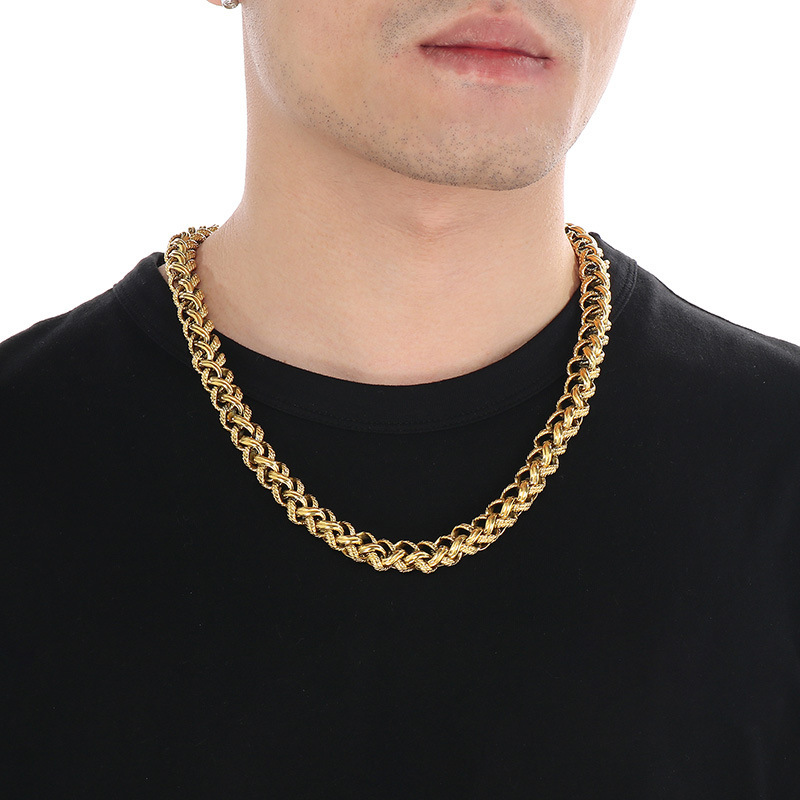 Fashion Cool Men Silver Gold Black 316L Stainless Steel Braided Thick Popcorn Chain Necklace Jewelry