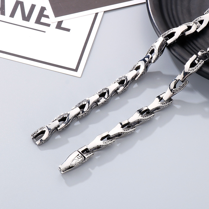 Fashion Cool Men Retro Silver 316L Stainless Steel Link Snake Chain Necklace Jewelry