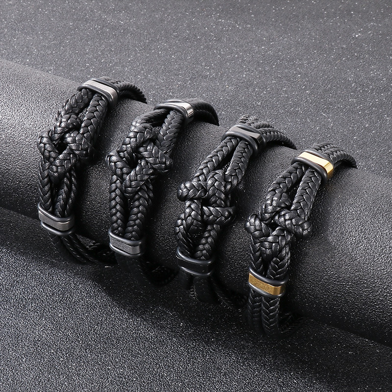 High Quality Cool Men 316L Fine Stainless Steel Braided Leather Bracelets Jewerly