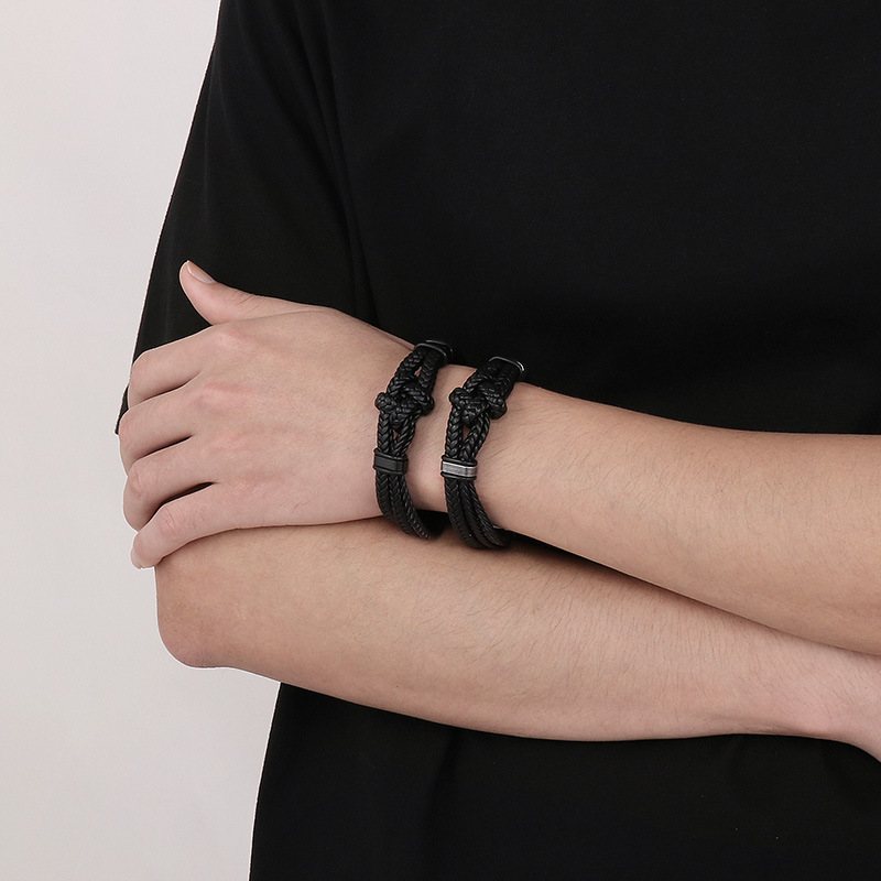 High Quality Cool Men 316L Fine Stainless Steel Braided Leather Bracelets Jewerly