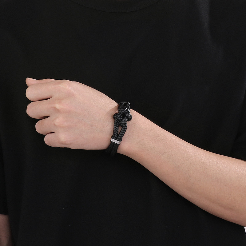 High Quality Cool Men 316L Fine Stainless Steel Braided Leather Bracelets Jewerly