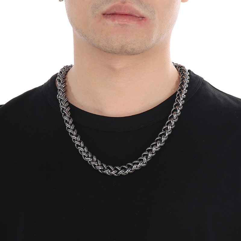 Fashion Cool Men Silver Gold Black 316L Stainless Steel Braided Thick Popcorn Chain Necklace Jewelry