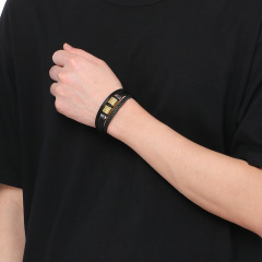 High Quality Cool Men 316L Fine Stainless Steel Braided Black Leather Bangles Bracelets