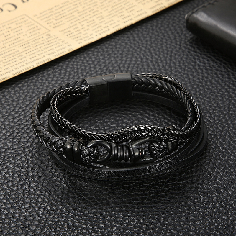 Fashion High Quality Cool Men 316L Fine Stainless Steel Link Black Chain Multilayers Bracelets