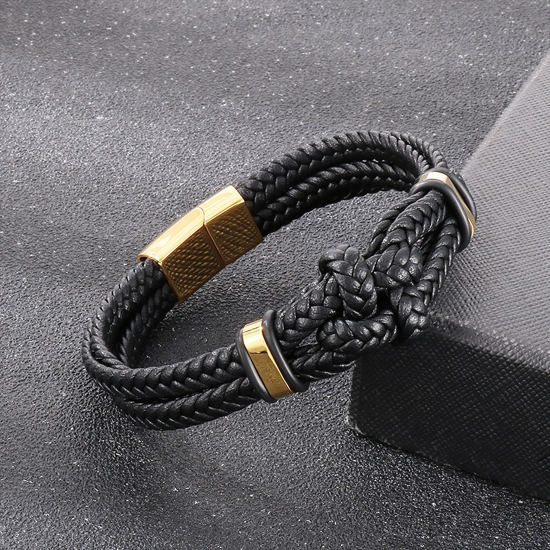 High Quality Cool Men 316L Fine Stainless Steel Braided Leather Bracelets Jewerly