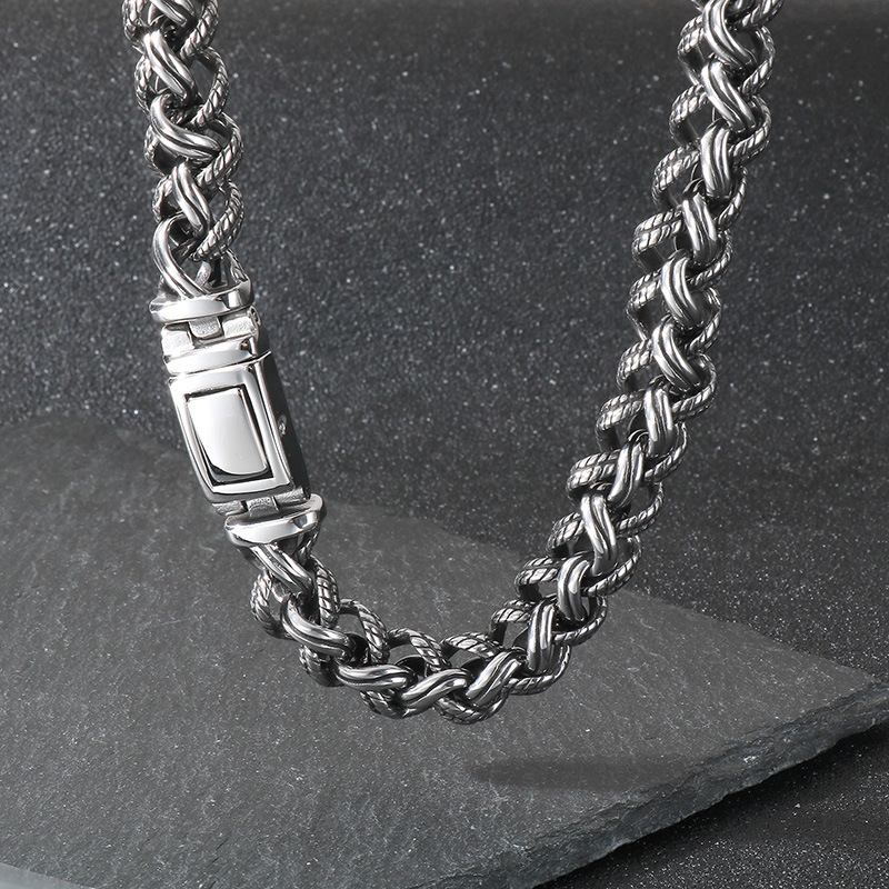 Fashion Cool Men Silver Gold Black 316L Stainless Steel Braided Thick Popcorn Chain Necklace Jewelry