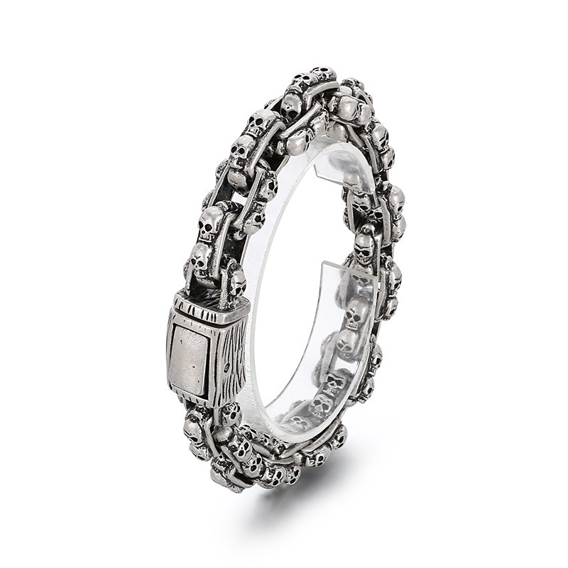 Fashion High Quality Cool Men 316L Fine Stainless Steel Link Retro Black Skulls Chain Bracelets