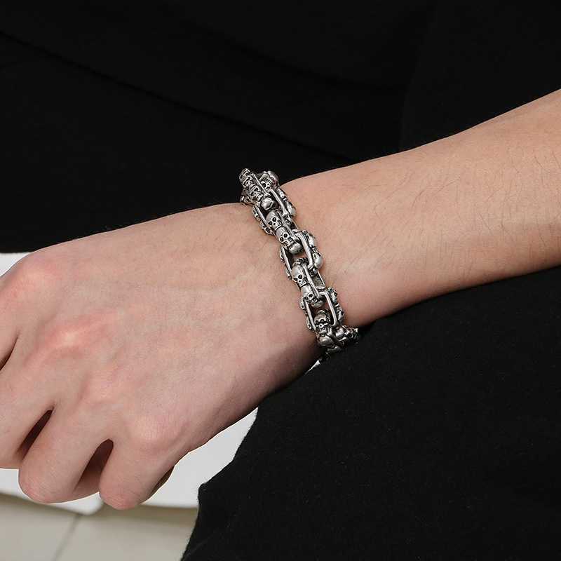 Fashion High Quality Cool Men 316L Fine Stainless Steel Link Retro Black Skulls Chain Bracelets