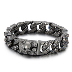 High Quality Cool Men Fine 316L Stainless Steel Link Retro Skulls Thick Chain Bracelets For Men