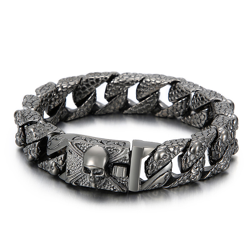 High Quality Cool Men Fine 316L Stainless Steel Link Retro Skulls Thick Chain Bracelets For Men