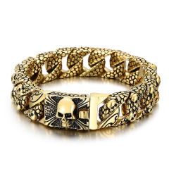 High Quality Cool Men Fine 316L Stainless Steel Link Retro Skulls Thick Chain Bracelets For Men