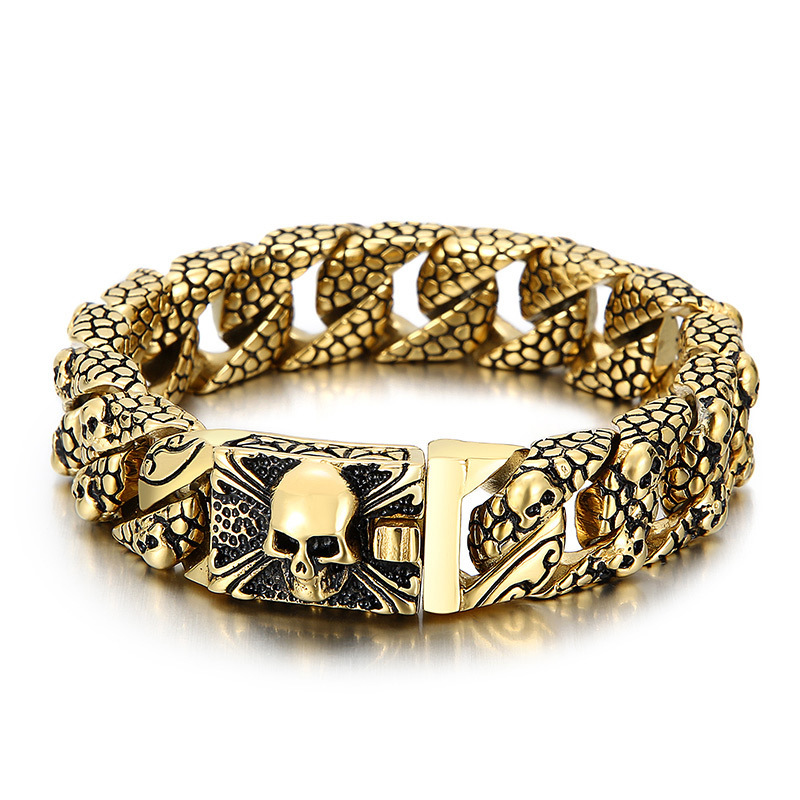 High Quality Cool Men Fine 316L Stainless Steel Link Retro Skulls Thick Chain Bracelets For Men