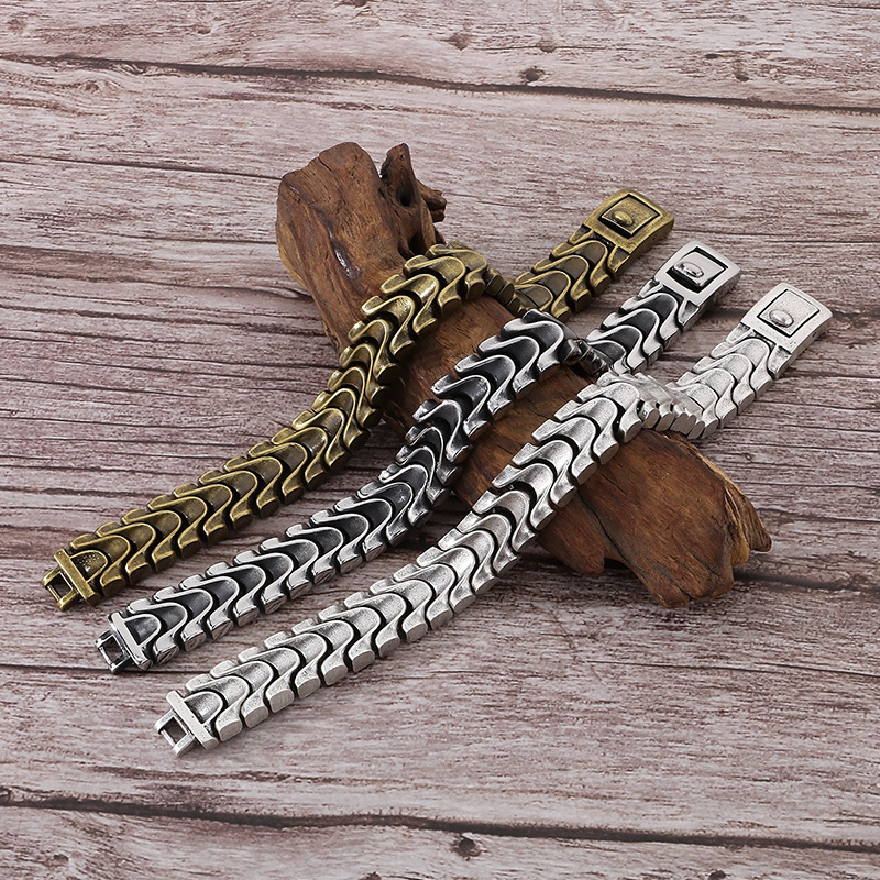 Fashion Punk Style Men Fine 316L Stainless Steel Retro Fish Bone Chain Bracelets