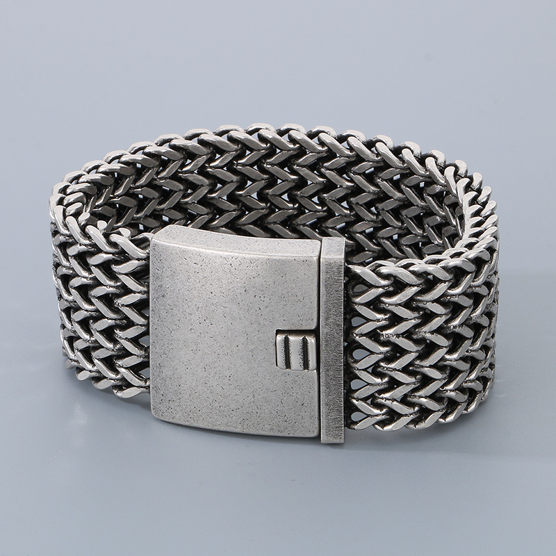 Fashion Punk Style Men Fine 316L Stainless Steel Link Wide Mesh Chain Bracelets