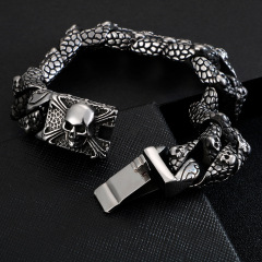 High Quality Cool Men Fine 316L Stainless Steel Link Retro Skulls Thick Chain Bracelets For Men