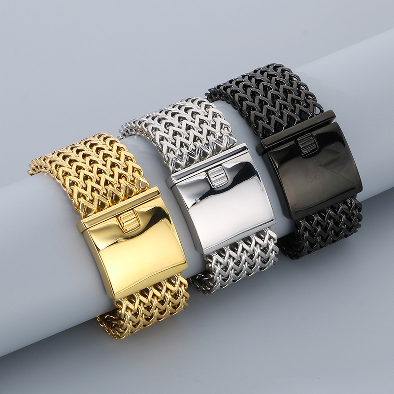 Fashion Punk Style Men Fine 316L Stainless Steel Link Wide Mesh Chain Bracelets