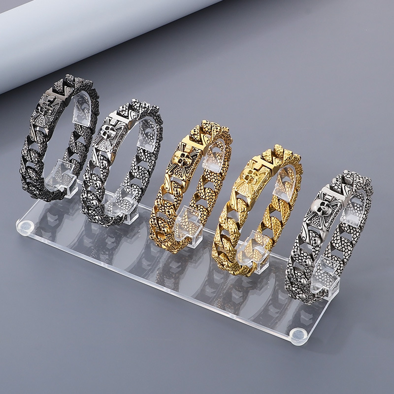 High Quality Cool Men Fine 316L Stainless Steel Link Retro Skulls Thick Chain Bracelets For Men