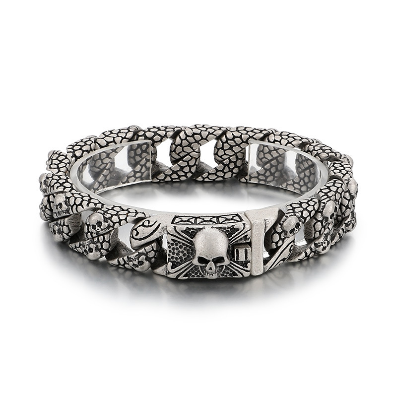 High Quality Cool Men Fine 316L Stainless Steel Link Retro Skulls Thick Chain Bracelets For Men