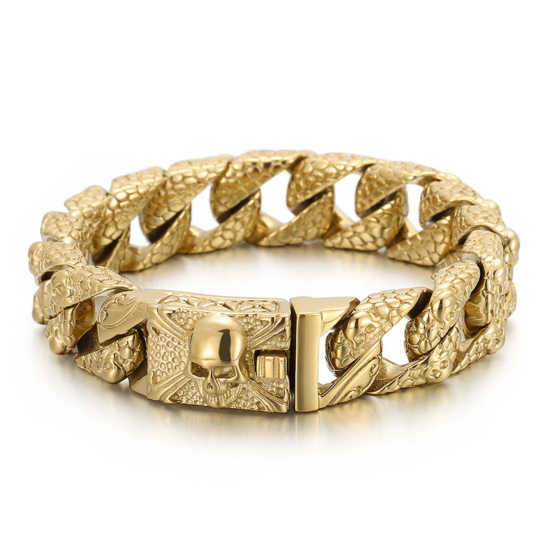 High Quality Cool Men Fine 316L Stainless Steel Link Retro Skulls Thick Chain Bracelets For Men