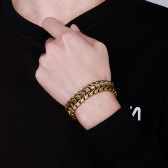 Fashion Punk Style Men Fine 316L Stainless Steel Retro Fish Bone Chain Bracelets