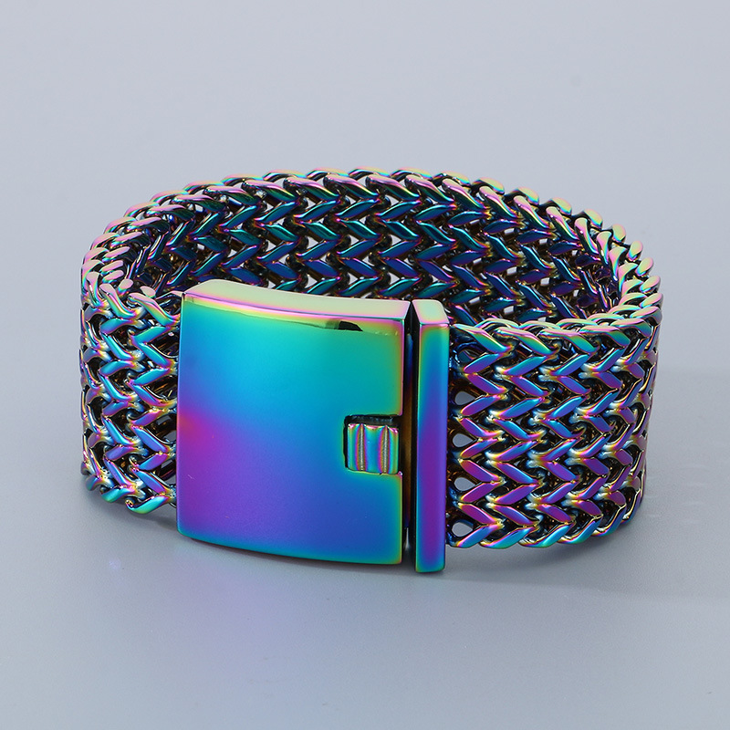 Fashion Punk Style Men Fine 316L Stainless Steel Link Wide Mesh Chain Bracelets