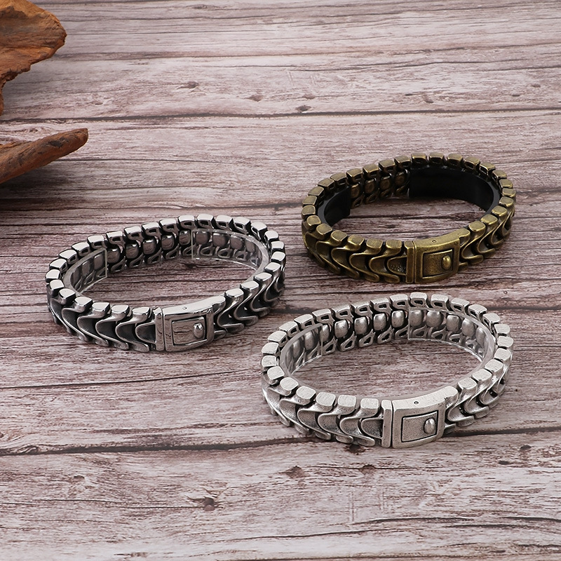 Fashion Punk Style Men Fine 316L Stainless Steel Retro Fish Bone Chain Bracelets