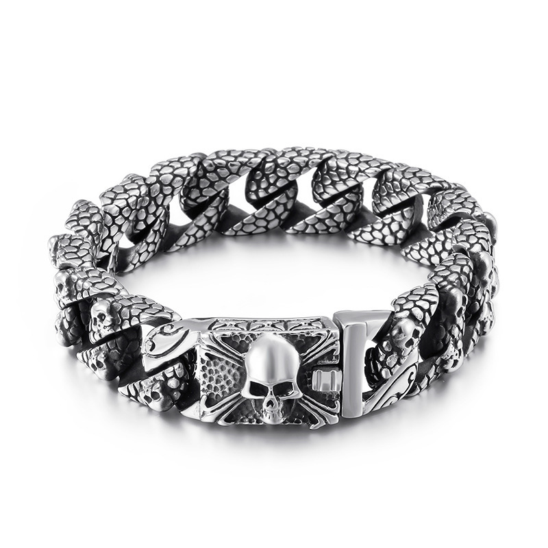 High Quality Cool Men Fine 316L Stainless Steel Link Retro Skulls Thick Chain Bracelets For Men