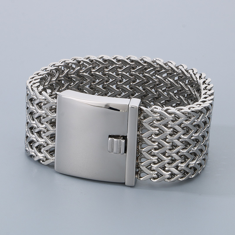 Fashion Punk Style Men Fine 316L Stainless Steel Link Wide Mesh Chain Bracelets