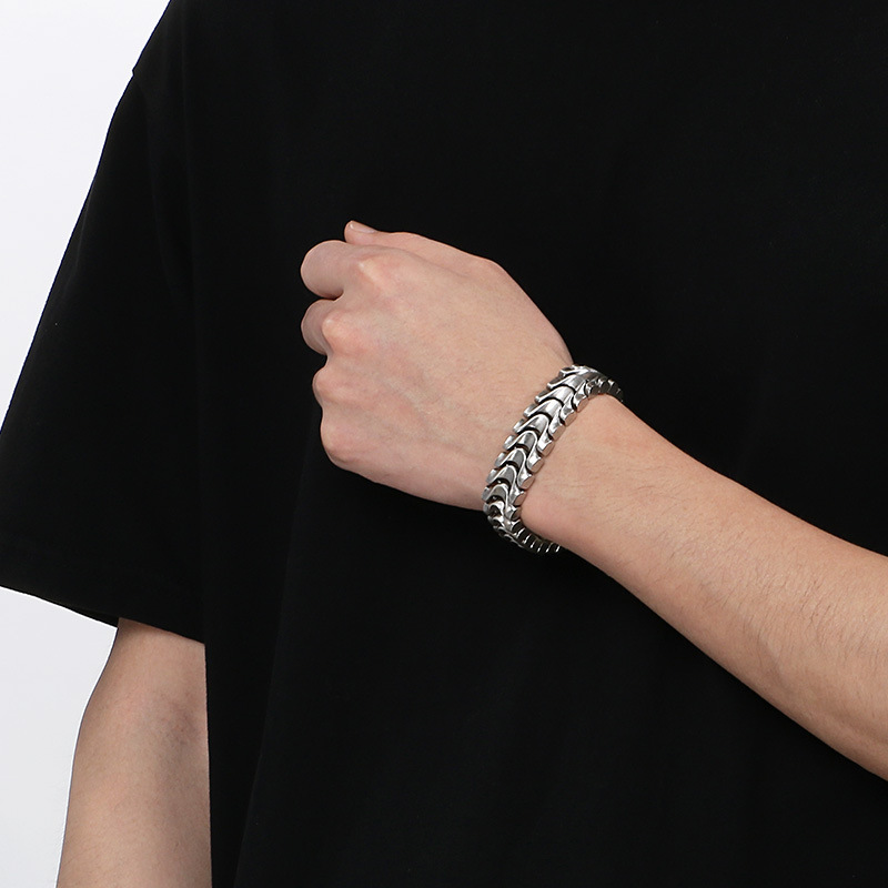 Fashion Punk Style Men Fine 316L Stainless Steel Retro Fish Bone Chain Bracelets