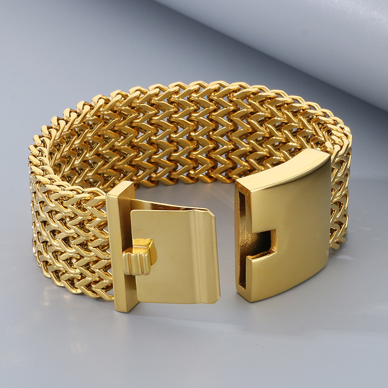 Fashion Punk Style Men Fine 316L Stainless Steel Link Wide Mesh Chain Bracelets