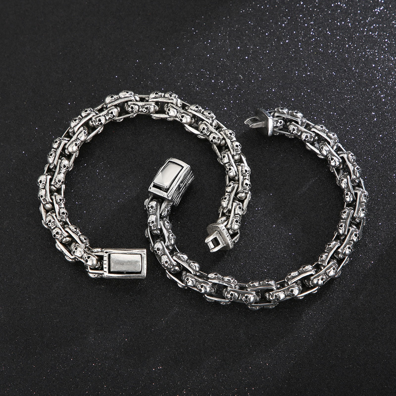 Fashion High Quality Cool Men 316L Fine Stainless Steel Link Retro Black Skulls Chain Bracelets