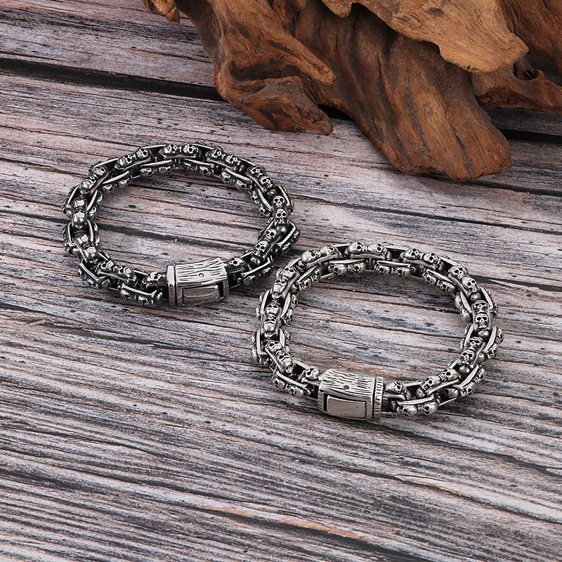 Fashion High Quality Cool Men 316L Fine Stainless Steel Link Retro Black Skulls Chain Bracelets