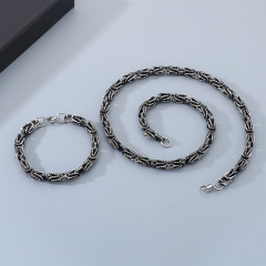 Fashion Cool Men Stainless Steel Link Chain Necklace Bracelet Sets