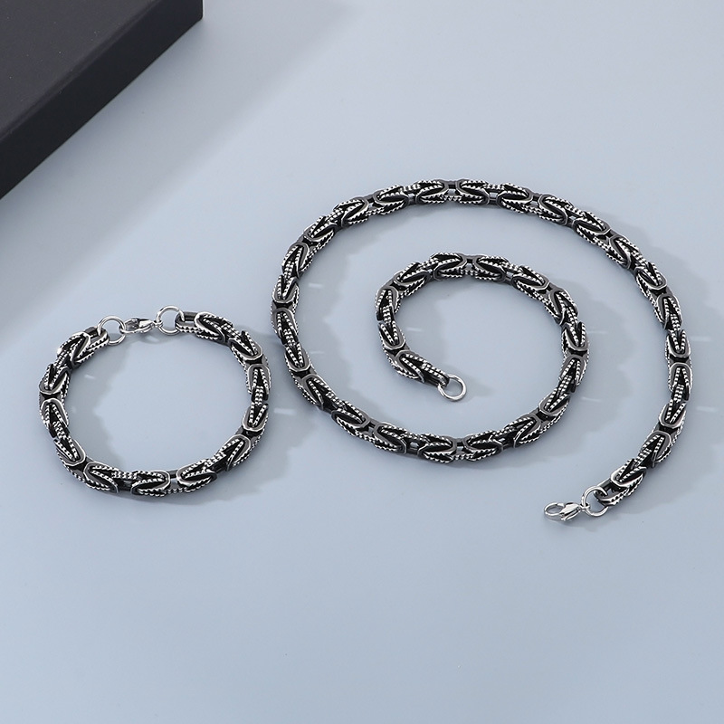 Fashion Cool Men Stainless Steel Link Chain Necklace Bracelet Sets