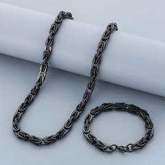 Fashion Cool Men Stainless Steel Link Chain Necklace Bracelet Sets