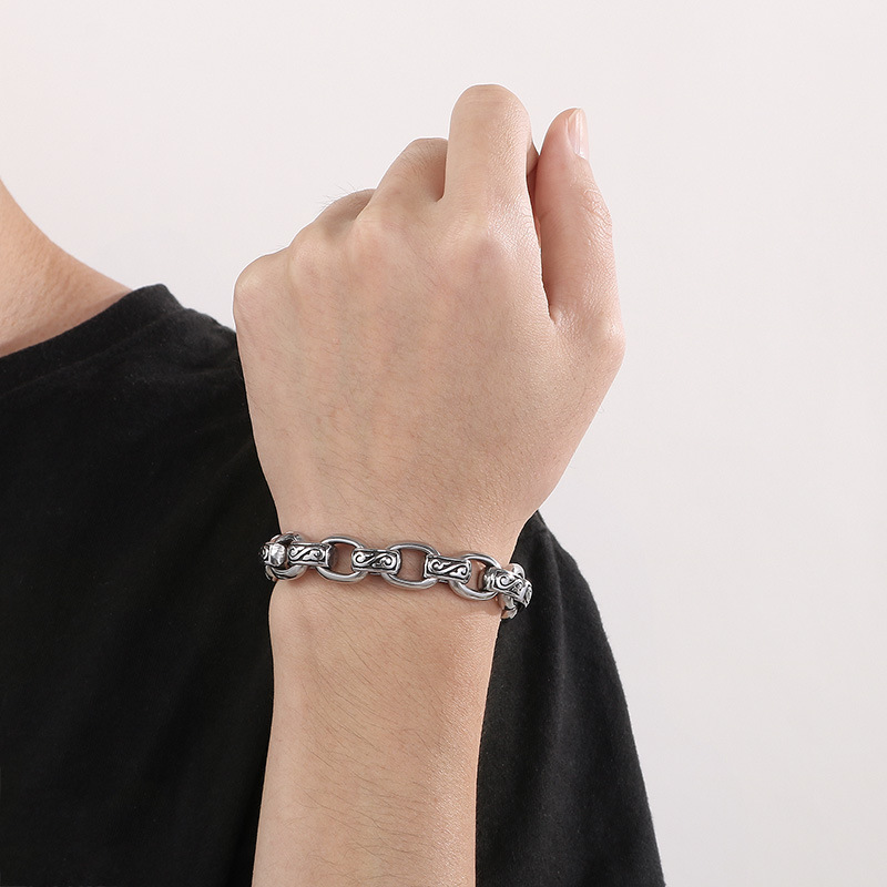 Fashion Punk Style Men Fine 316L Stainless Steel Retro Totem Charms Chain Bracelets