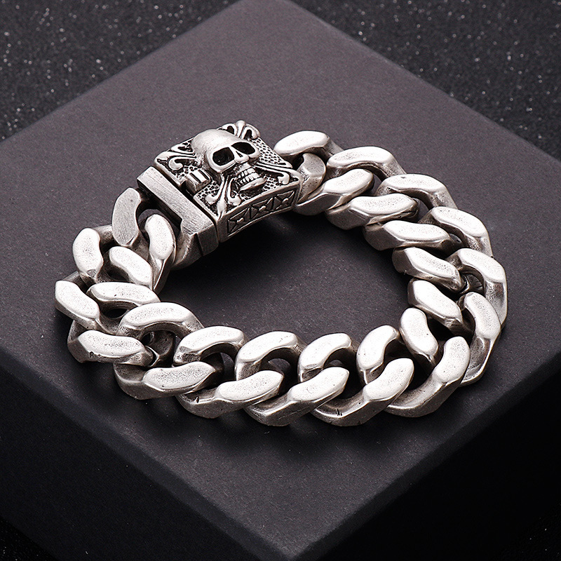 2026 New Fashion Cool Men Fine 316L Stainless Steel Retro Skull Charms Chain Bracelets