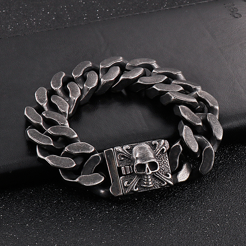 2026 New Fashion Cool Men Fine 316L Stainless Steel Retro Skull Charms Chain Bracelets